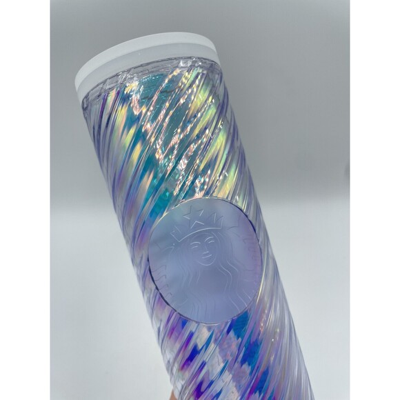 Starbucks Silver Iridescent Swirl 16 Oz Travel Mug Tumbler 2022 Bs241 - Picture 4 of 16